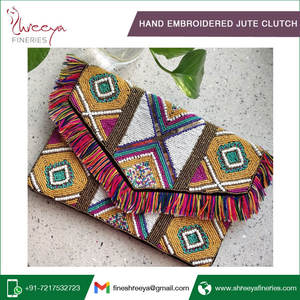 Bolso de mano de yute con bordado de espejos hecho a mano de la mejor calidad con decoración de cuentas - Product Image 6