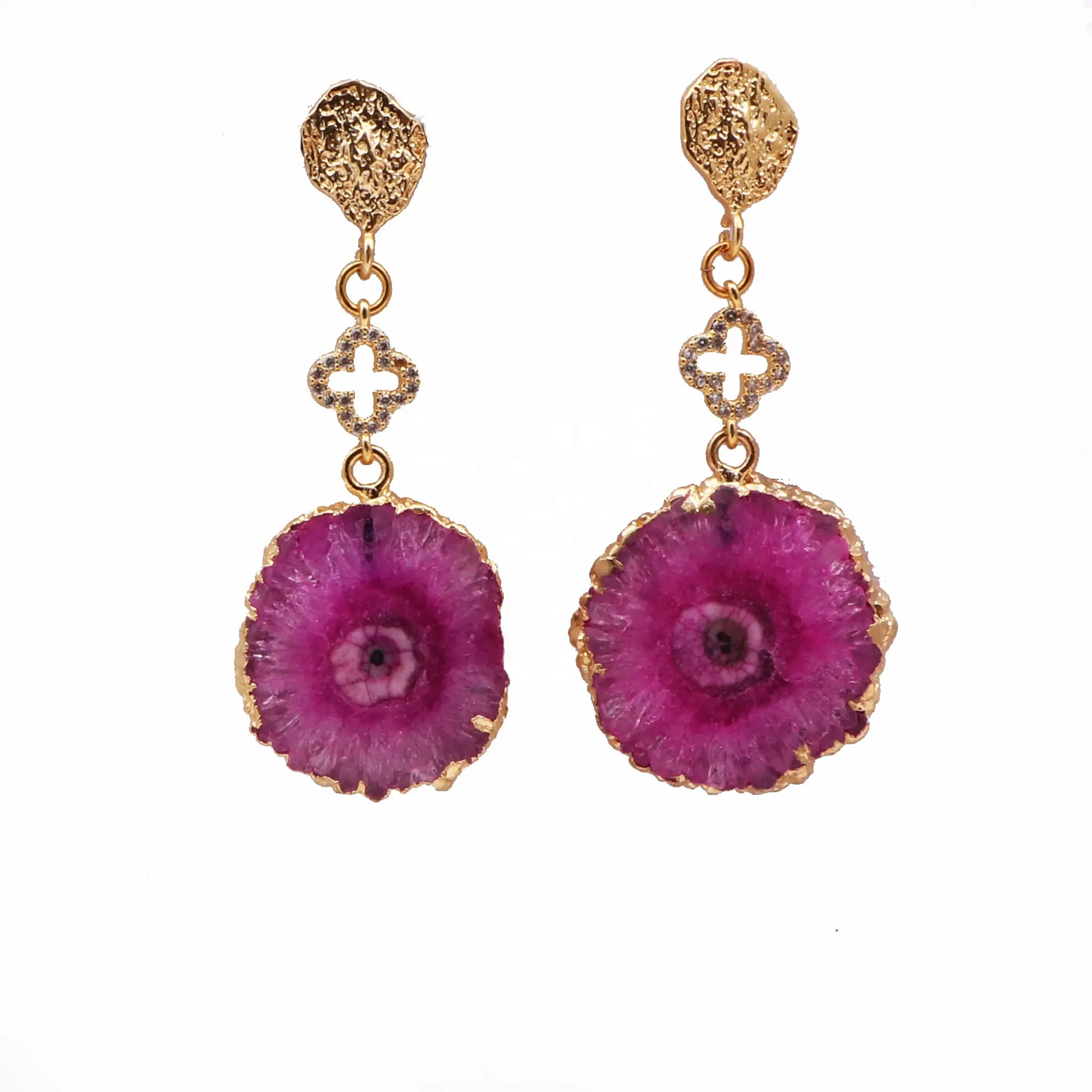 Gold plated latest fashion jewelry solar quartz cz gemstone stud earring pairs dangle drop stylish jewelry electroplated pair