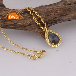 Best Selling 2026 <b>Sterling</b> <b>Silver</b> Natural Labradorite & White Topaz Gemstone <b>Pendant</b> <b>Necklace</b> For Women jewelry manufacturer - Product Image 3