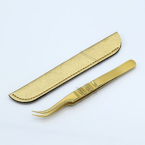 Pince à épiler pour extensions de cils de qualité professionnelle, plaquée or, en acier inoxydable chirurgical, antidérapante, durable, longueur 10 mm - Product Image 2