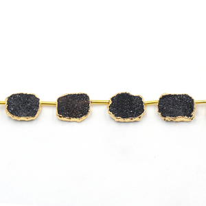 Black Druzy 12 a 14 MM Forma rectangular Lado perforado Chapado en oro 10 Beads Strand - Product Image 2