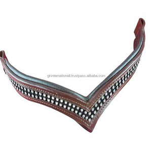 Correa para cejas de caballo en forma de V, cuero genuino negro y marrón, suave relleno de vaca y costura con brillante y cadena de diamante - Product Image 2