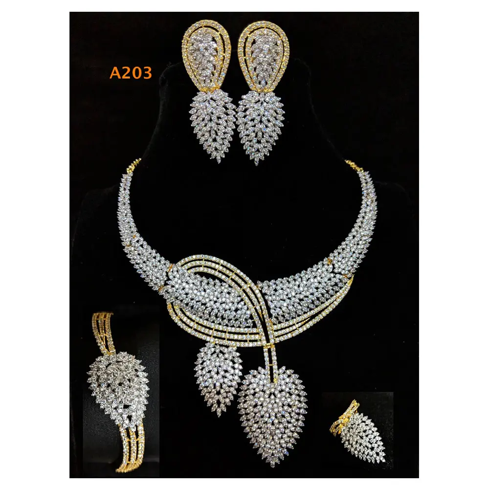 American Diamond African Nigerian Necklace Set Bride Women Costume Jewelry
