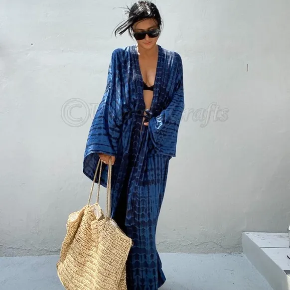 Tie dye lunghezza di grandi dimensioni lungo kimono robe estate unisex kimono vacanza vacanza look