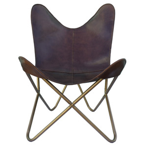 Funda para silla de mariposa de cuero genuino marrón oscuro hecha a mano, plegable de hierro rústico para sala de estar, dormitorio, áreas de ocio al aire libre - Product Image 2