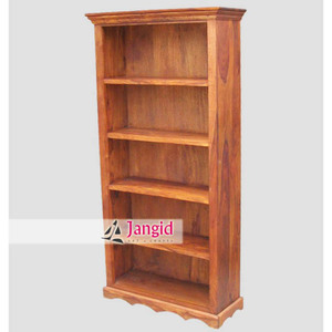 Bibliothèque ouverte moderne en bois massif, 5 étagères, style farmhouse, meuble de bureau à domicile, vitrine, artisanat indien - Product Image 5