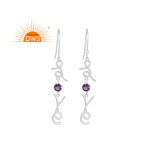 Handmade Design Fine Sterling <b>Silver</b> Natural Amethyst Gemstone <b>Dangle</b> <b>Earring</b> Jewelry Manufacturer - Product Image 1