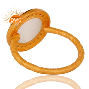 Bague en pierre de lune blanche sertie de griffes, bijoux en pierres précieuses CZ, argent plaqué or 22 carats 925, bague de cocktail, fabricant - Product Image 3