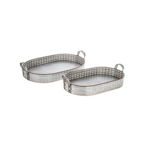 Nouveau plateau de service décoratif ovale en métal galvanisé, forme moderne, qualité commerciale, finition polie, personnalisable - Product Image 1