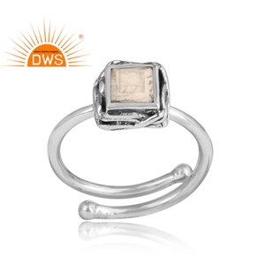 Bague ajustable carrée en argent sterling 925 avec pierre précieuse howlite taillée en carré, fabricant de bijoux sur mesure - Product Image 2