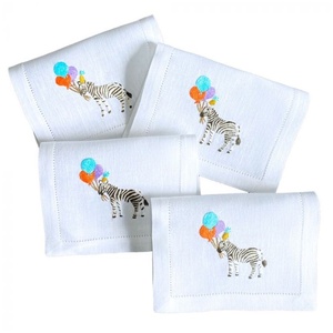 Embroidery Zebra <b>Balloons</b> Fold Cocktail Napkin Luxury Linen Hemstitch Beverage Napkin Handmade Durable Reusable Bar Home - Product Image 4