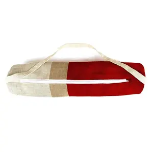 En kaliteli kırmızı beyaz moda Yoga Mat çanta jüt düz özel logo baskılı spor salonu yoga çantası dayanıklı fermuar ile