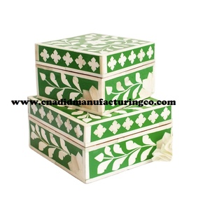 Caja de Joyería Cuadrada de Lujo con Incrustaciones de Hueso y Madreperla, Terciopelo Personalizado, Artesanía India, Almacenamiento de Anillos, Color Personalizado - Product Image 3