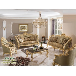 Juego de Sofás de Madera de Teca con Acabado Dorado Imperial de Estilo Europeo, Diseños Lujosos para Sala de Estar, Duradero, Tamaño Personalizable - Product Image 1