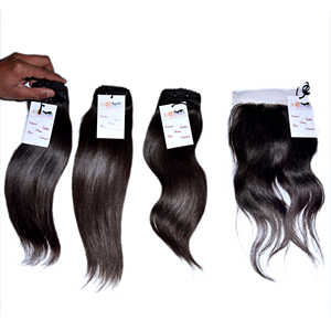 Mèches naturelles non-traités de haute qualité, cheveux lisses, naturelles, vierges crus, avec Lace Frontal Closure - Product Image 5