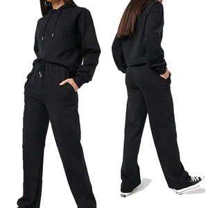 Wholesale Women's Black Pullover Hoodies With <b>Matching</b> <b>Joggers</b> Trousers Tracksuit <b>Set</b> - Product Image 5