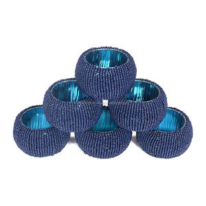 Anillos de Servilleta Hechos a Mano con Cuentas Negras Indias, Forma Redonda, Colores de Cuentas Negras Hechas a Mano, Anillos de Servilleta con Cuentas - Product Image 3