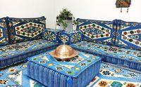 Ensemble de coussins de sol brodés orientaux arabes pour bar à chicha, bleus, avec garnitures en mousse à densité 22