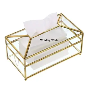 黄铜玻璃纸巾盒高品质装饰桌面手工餐巾盒经典时尚热卖玻璃纸巾盒