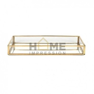 Espejo de vidrio transparente y bandeja de forma rectangular chapada en oro fundido de aluminio Bandeja superior Todas las ocasiones de temporada Bandejas de artículos de regalo - Product Image 4