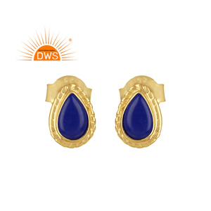 Tear Drop Lapis Lazuli Gemstone Earrings Gold Plated Designer 925 Silver Girls Stud Earrings Jewelry Supplier - Product Image 1
