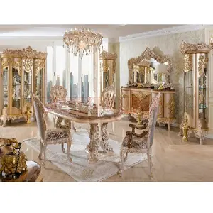 Classic Dining Table Set with Hand Carving Emperor Style Dining Room Furniture Set French Luxury Hand Carved Dining Table Set