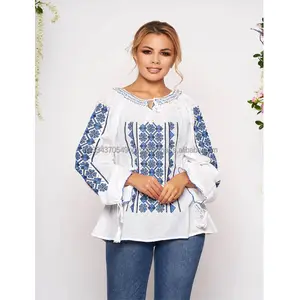 个性化设计优雅的传统的罗马尼亚十字绣刺绣棉休闲衬衫宽松女式衬衫女士上衣