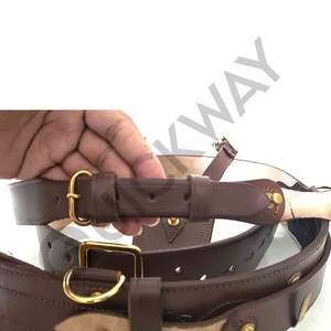 หนังต้นฉบับข้ามเข็มขัดแซมสีน้ําตาลอ่อนและเข็มขัดพิธีการสีดําคุณภาพสูงขายส่ง - Product Image 6