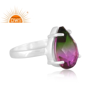 แหวนควอตซ์แบบซ้อนได้ทำด้วยมือของผู้ผลิตแหวนซ้อนได้ทำจากเงินแท้ธรรมชาติแบบคู่คู่จากแตงโม - Product Image 3