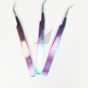 Pinzas profesionales de Extensión de pestañas de acero inoxidable arcoíris de alta calidad, logotipo personalizado, punta de volumen, uso de pestañas sostenible - Product Image 1