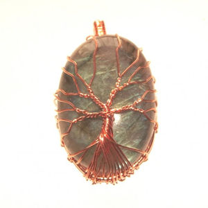 Pendentifs ovales en labradorite semi-précieuse faits à la main, enroulés de fil, pierres précieuses, Feng Shui, pendentif de mariage unique, vente en gros - Product Image 1