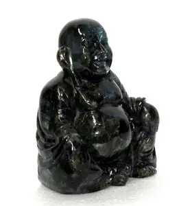 구매 고급 수제 자연 래브라도 라이트 조각 손으로 조각 웃음 부처님 동상