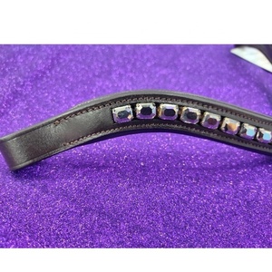 Diadema de Cuero de Alta Calidad con Cristales Plateados de 8mm, Personalizable, Cómoda, de Diseño Elegante, con Costuras Negras y Marrones para Caballo - Product Image 2