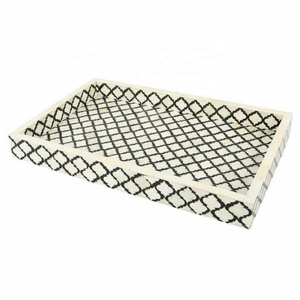 Plateau à os Rectangle plateau de service blanc Design marocain modèles personnalisés fournitures indiennes disponibles par lametierartz - Product Image 1