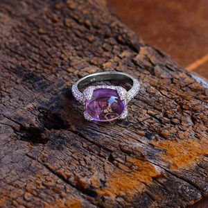 แหวนเงินสเตอร์ลิง925พลอยอเมทิสต์ธรรมชาติพลอยสีม่วงทรงรีทันสมัยเพทายลูกบาศก์ผู้ผลิตโดยตรง - Product Image 2