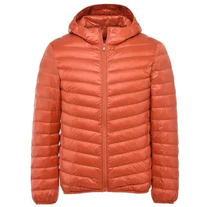 Plus Size Jacket 2022 Spring Men's Lightweight Water-Resistant Packable Hooded Puffer Jacket Orange