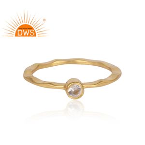 Anillo de Topacio Blanco, Joyería Chapada en Oro Amarillo, Anillo de Plata 925 al por Mayor, Anillo de Diseño Clásico - Product Image 2