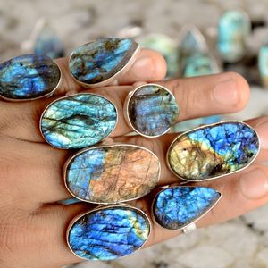 หินลาบราดอไรต์ธรรมชาติ Druzy เงินซ้อนแหวนคริสตัลหินธรรมชาติราคาขายส่งเครื่องประดับอัญมณีขายส่ง - Product Image 2