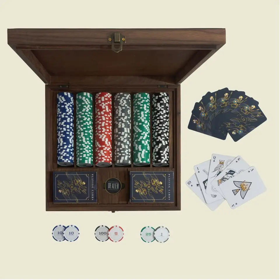 مجموعة من رقائق لعبة البوكر الخشبية المصنوعة من الطين الفاخر مخصصة في ألعاب القمار من منتجات التخزين الفيتنامي