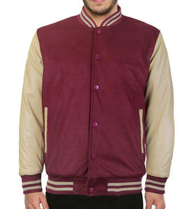 Chaqueta de béisbol de invierno personalizada para hombre al por mayor, Chaqueta de manga de cuero con cuello levantado y bordado de Letterman, MOQ bajo - Product Image 1