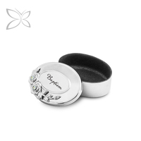 Boîte à bijoux Crystocraft ovale en métal avec cristaux taillés brillants en forme de rose, personnalisable par sérigraphie, pour cadeaux de baby shower et baptême