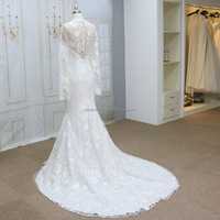 Robe de mariée de luxe moderne robe de bal avec motif de fleur rose dentelle manches longues appliques-grande taille-direct de l'usine