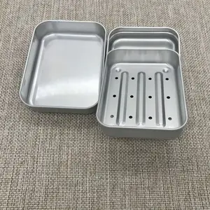 Custom 3 Pieces Soap Dish Rectangle Aluminum Soap Tin With Drainer