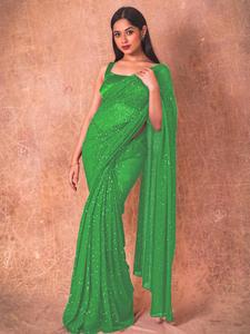 Saree de secuencia de seda, último diseño para mujer, para fiesta y Noche - Product Image 3