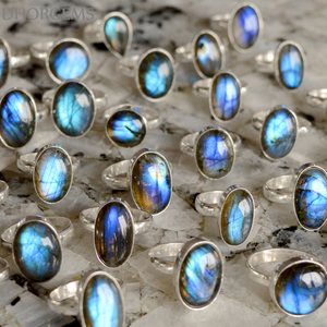 Anillos de Gema Natural para hombres, caja de exhibición de anillo de tungsteno, labradorita, recubrimiento de plata, hecho a mano, precio al por mayor - Product Image 2