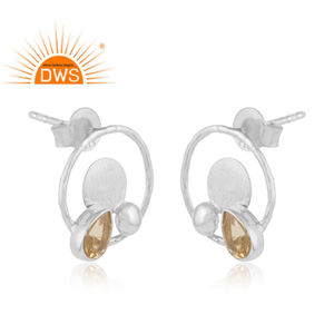 ต่างหูเม็ดเดี่ยวอัญมณีซิทรีนทรงกลมดีไซน์เนอร์เครื่องประดับเงิน925ชั้นดีเป็นของขวัญสำหรับผู้หญิง - Product Image 2