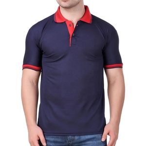 <b>Men's</b> Navy Blue for <b>Shirt</b> with Red Collar Cuffs Short Sleeve Casual Knitted 100% Cotton Eco-Friendly Breathable Gradient Color - Product Image 3