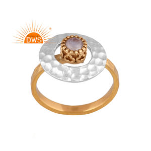 แหวนพลอยมูนสโตนสีรุ้งธรรมชาติชุบทองเหลืองและเงิน รุ่นล่าสุดปี 2026 สำหรับผู้หญิง จากผู้ผลิตเครื่องประดับ - Product Image 1