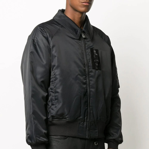 Blouson aviateur noir coupe ajustée pour homme avec col montant, manches longues, fermeture éclair, respirant pour la saison hivernale - Product Image 3