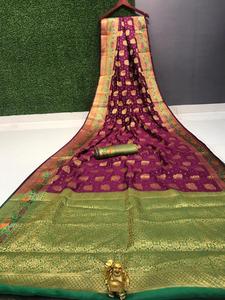 Nuevo Rich Look Party Wear Banarsi Seda Saree con Blusa Pieza Mujeres Indias Use Sari Barato Precio Bajo Venta al por mayor Surat Alphanumero - Product Image 4